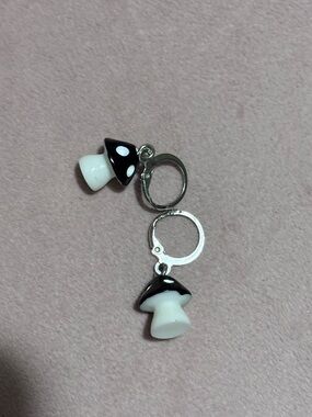 Black and White Mushroom Hoop Earrings